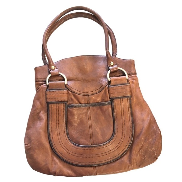 NORTHSTYLE - Austin 100% Genuine Leather Saddle Brown Double Handle Shoulder Bag - Picture 1 of 9